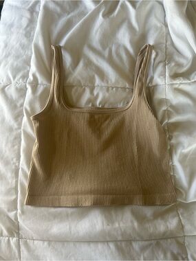 Ribbed Square Neck Tank Top - Camel